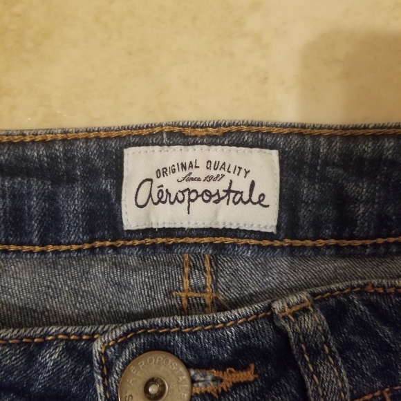 Size 1/2 Aeropostale blue embellished denim jean short hot Pant frayed edge - Picture 6 of 8